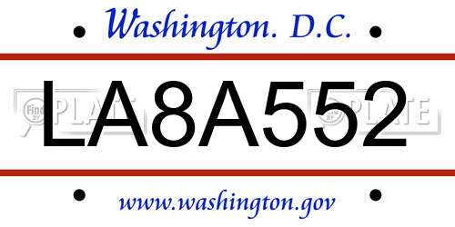 LA8A552 District Of Columbia License Plate
