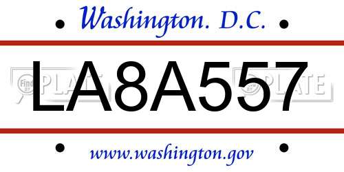 LA8A557 District Of Columbia License Plate