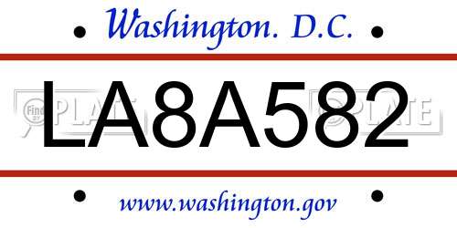 LA8A582 District Of Columbia License Plate
