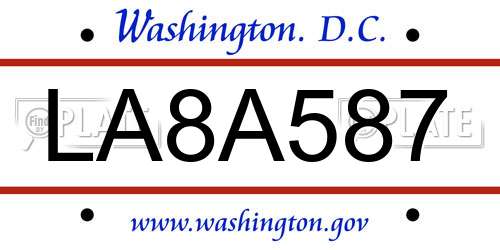 LA8A587 District Of Columbia License Plate