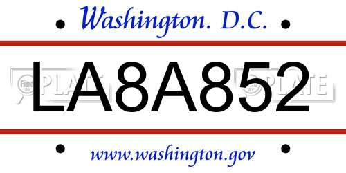 LA8A852 District Of Columbia License Plate