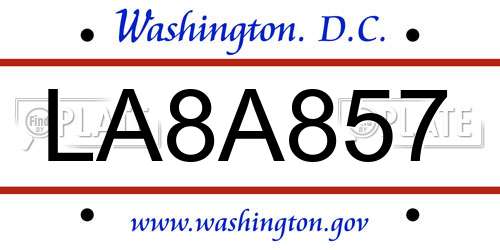 LA8A857 District Of Columbia License Plate