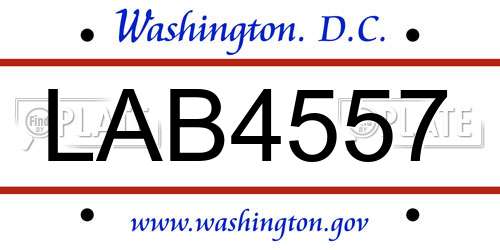 LAB4557 District Of Columbia License Plate
