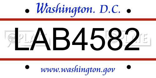 LAB4582 District Of Columbia License Plate