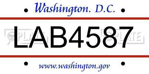 LAB4587 District Of Columbia License Plate
