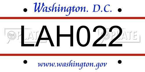 LAH022 District Of Columbia License Plate