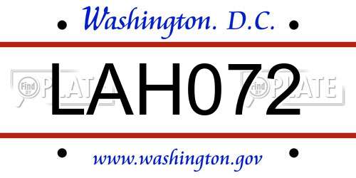 LAH072 District Of Columbia License Plate