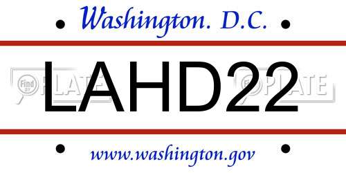 LAHD22 District Of Columbia License Plate