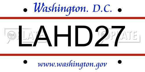 LAHD27 District Of Columbia License Plate