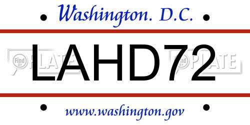 LAHD72 District Of Columbia License Plate