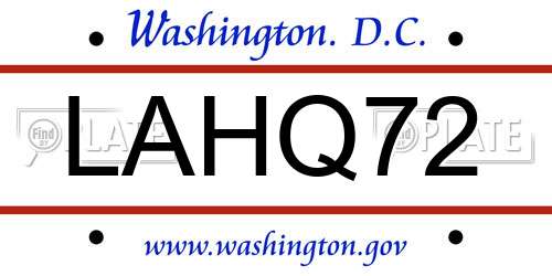 LAHQ72 District Of Columbia License Plate