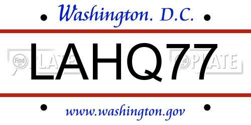 LAHQ77 District Of Columbia License Plate