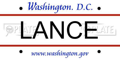 LANCE District Of Columbia License Plate