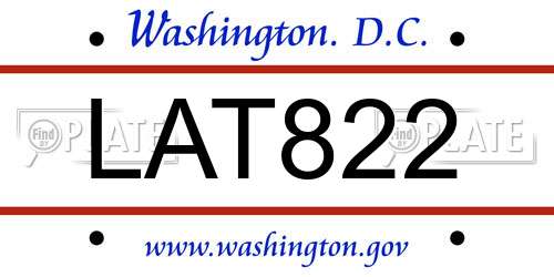 LAT822 District Of Columbia License Plate