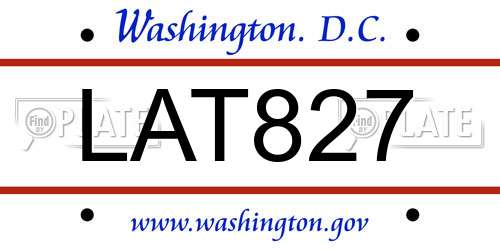 LAT827 District Of Columbia License Plate