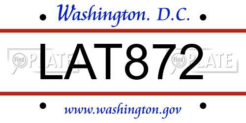 LAT872 District Of Columbia License Plate