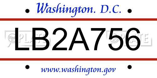 LB2A756 District Of Columbia License Plate