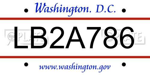 LB2A786 District Of Columbia License Plate