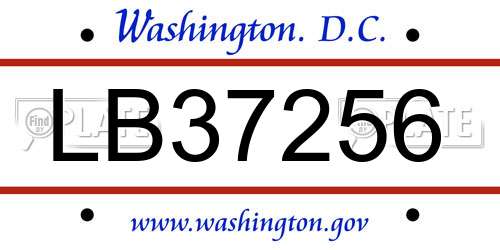 LB37256 District Of Columbia License Plate