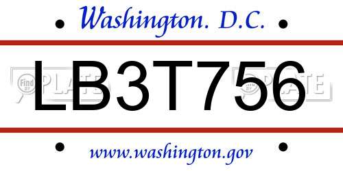 LB3T756 District Of Columbia License Plate