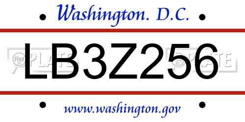 LB3Z256 District Of Columbia License Plate