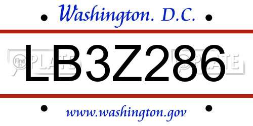 LB3Z286 District Of Columbia License Plate