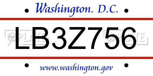 LB3Z756 District Of Columbia License Plate