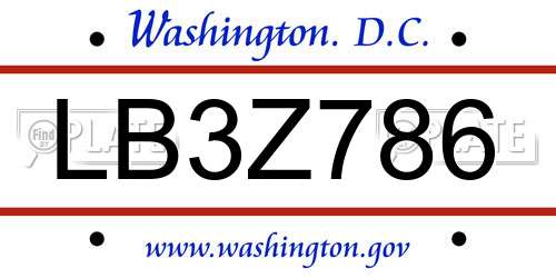 LB3Z786 District Of Columbia License Plate