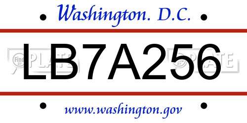 LB7A256 District Of Columbia License Plate