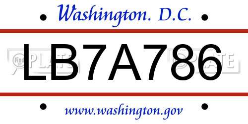 LB7A786 District Of Columbia License Plate