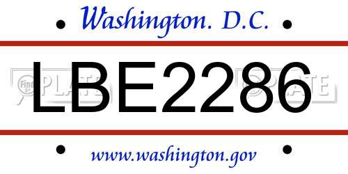 LBE2286 District Of Columbia License Plate