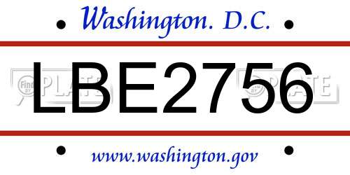 LBE2756 District Of Columbia License Plate