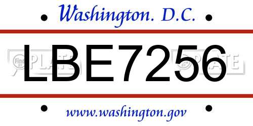 LBE7256 District Of Columbia License Plate