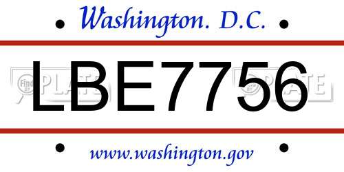 LBE7756 District Of Columbia License Plate