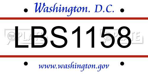 LBS1158 District Of Columbia License Plate