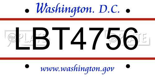LBT4756 District Of Columbia License Plate