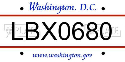 LBX0680 District Of Columbia License Plate