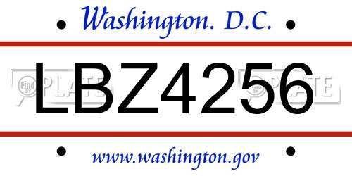 LBZ4256 District Of Columbia License Plate