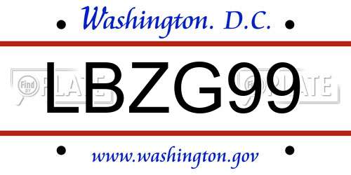 LBZG99 District Of Columbia License Plate