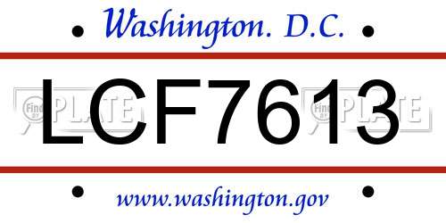 LCF7613 District Of Columbia License Plate