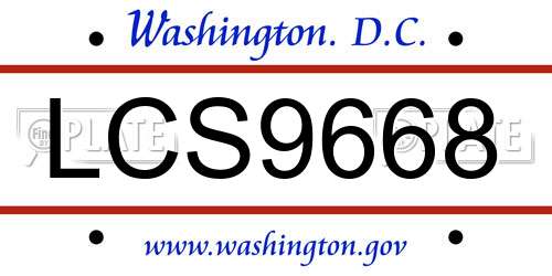 LCS9668 District Of Columbia License Plate