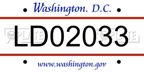 LD02033 District Of Columbia License Plate