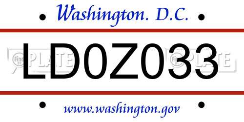 LD0Z033 District Of Columbia License Plate
