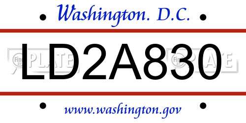 LD2A830 District Of Columbia License Plate