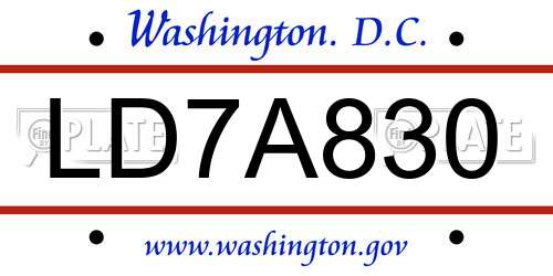 LD7A830 District Of Columbia License Plate