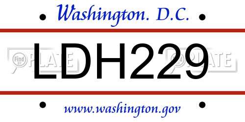 LDH229 District Of Columbia License Plate
