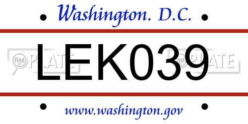 LEK039 District Of Columbia License Plate