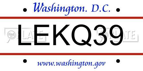 LEKQ39 District Of Columbia License Plate