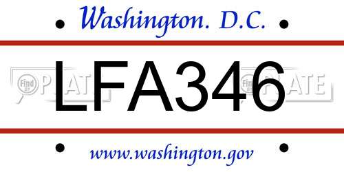 LFA346 District Of Columbia License Plate