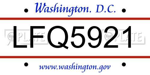 LFQ5921 District Of Columbia License Plate